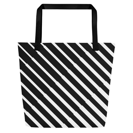 Geometric Striped Tote Bag with Pockets