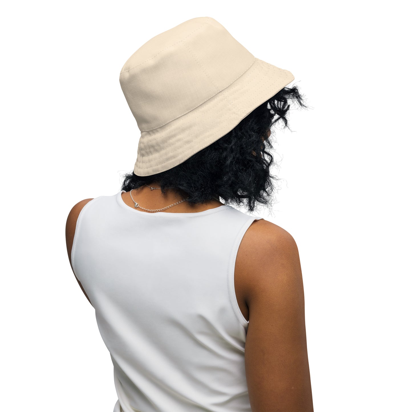 Beige Cream Reversible Bucket Hat
