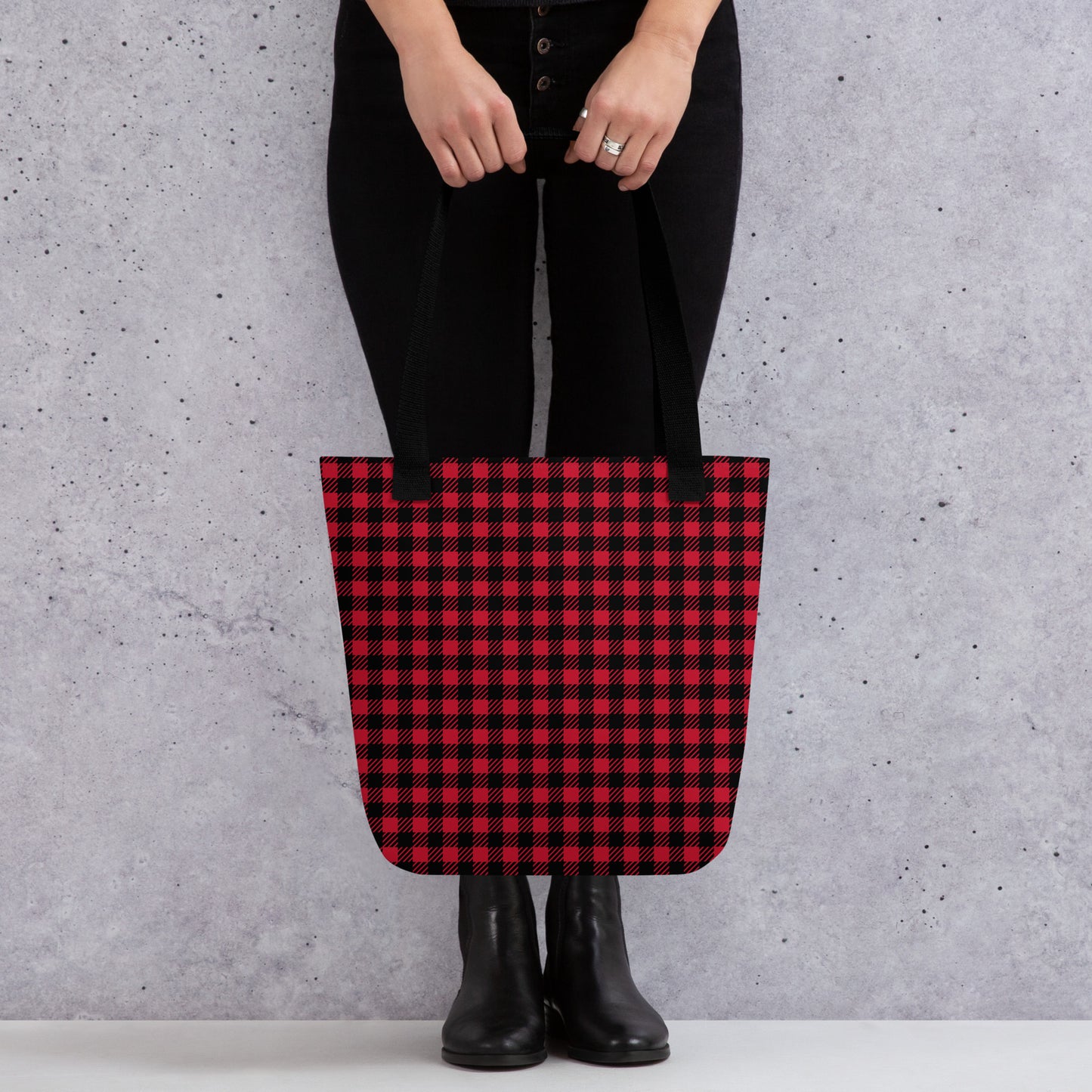 Red and Black Checkered Tote Bag