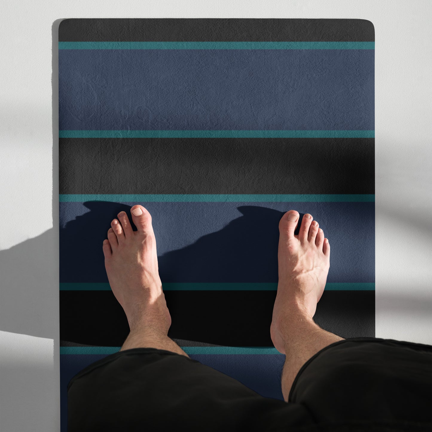 Blue and Black Striped Yoga Mat